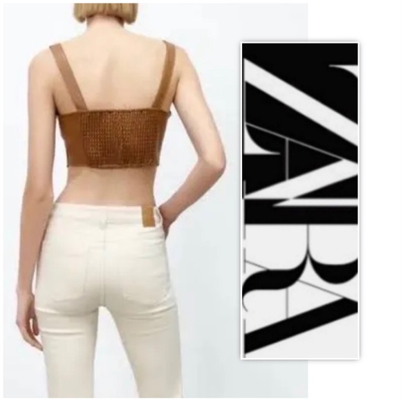 Zara Tops Zara Caramel Faux Leather Cut Out Top - Picture 3 of 9
